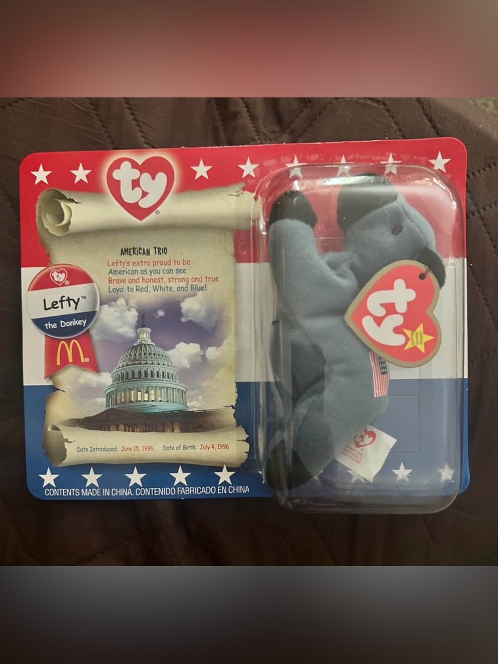 Rare Lefty Beanie Baby with errors NIB